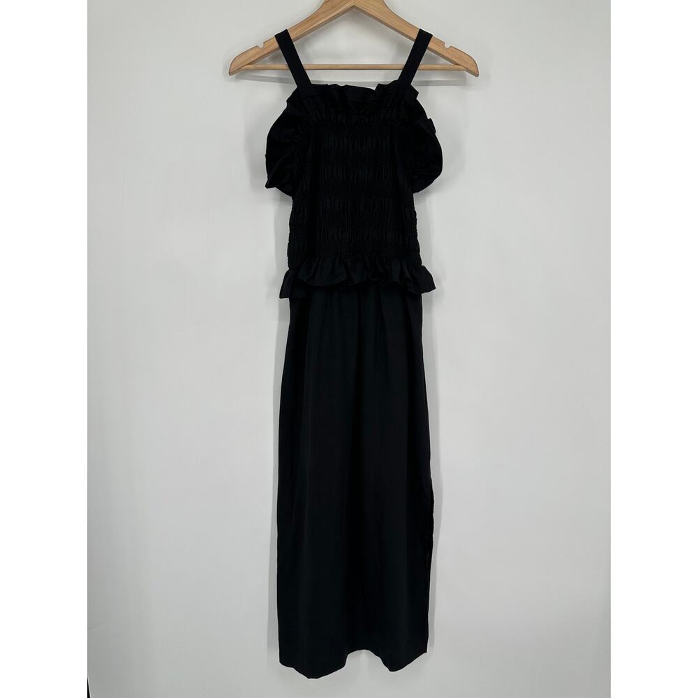 CHRISTY LYNN Venus Midi Dress Linen Blend Ruffle Smocked Sleeveless Slit Maxi - Picture 4 of 13